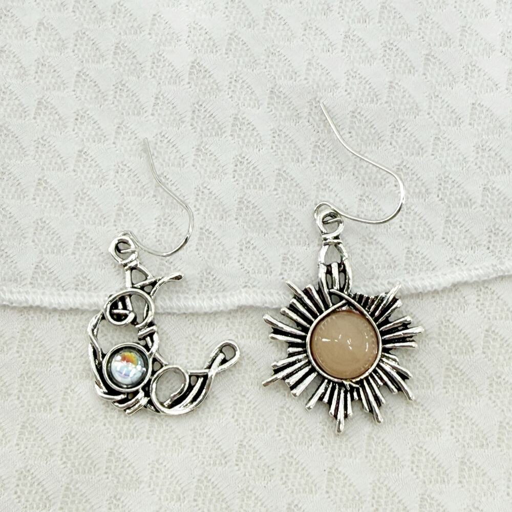 Mismatched Celestial Dangle Earrings Sun Moon - image 2